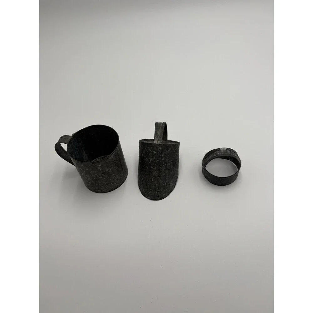 Vtg Metal Tin Cup,Tin Scoop,Tin Cookie/Bisquit Cutter